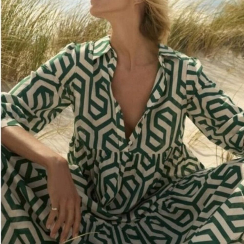 Geometric Green and White Dress